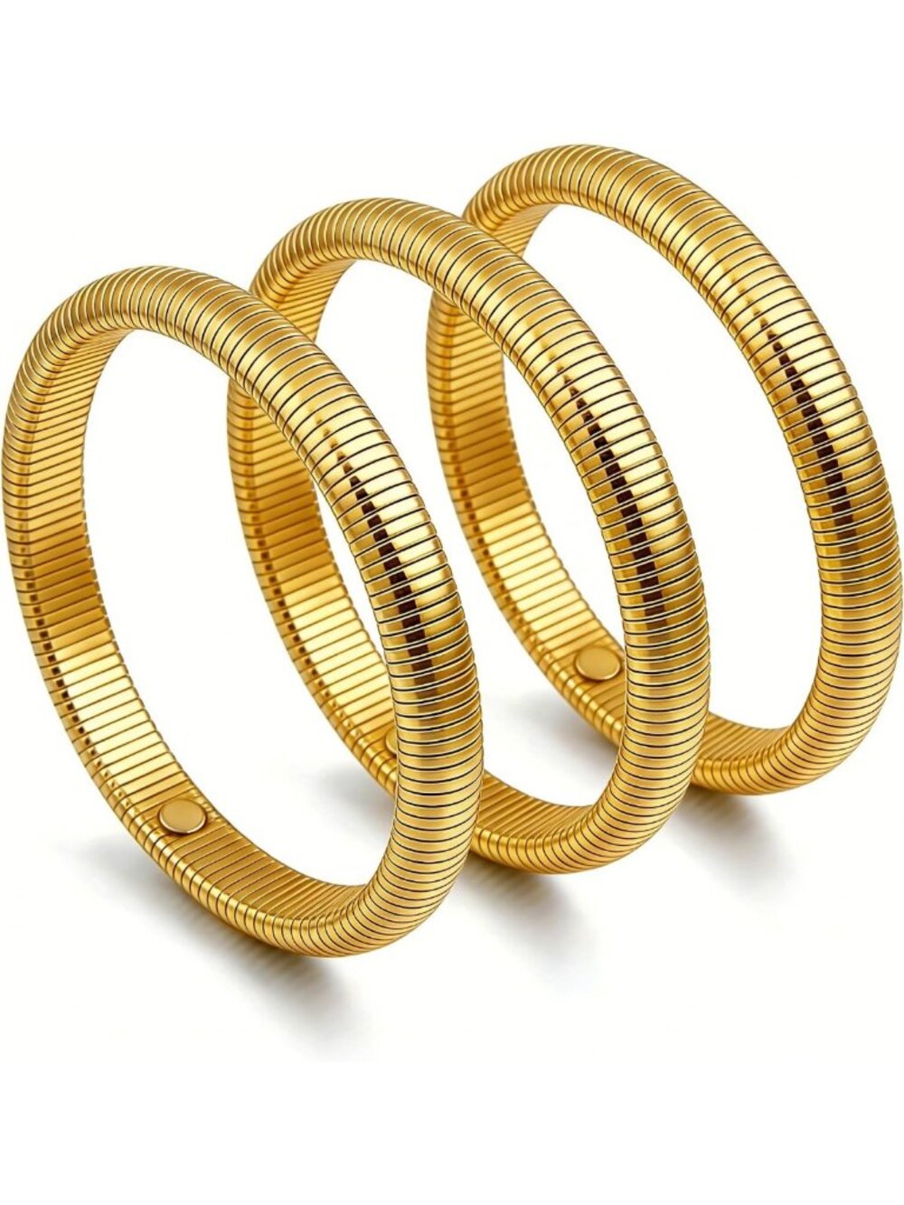 18K Gold Plated Chunky Bangles Set of 3 - Tarnish-Free Women's Bracelets
